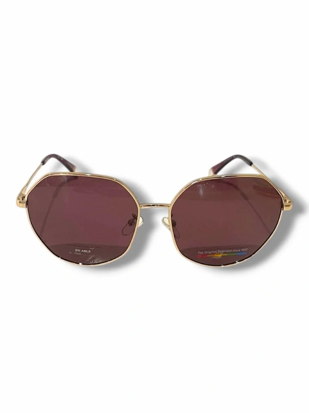 Polaroid Geometric Gold & Violet Polarized Sunglasses NWOT Octagon Cream Detail